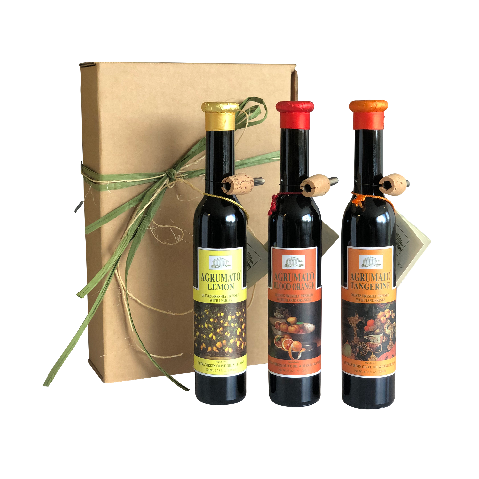 Agrumato Lemon, & Orange Extra Virgin Olive Oil Gift Set 3 250ML Bottles with Brown Rustic Box and Ribbon AGR-010204